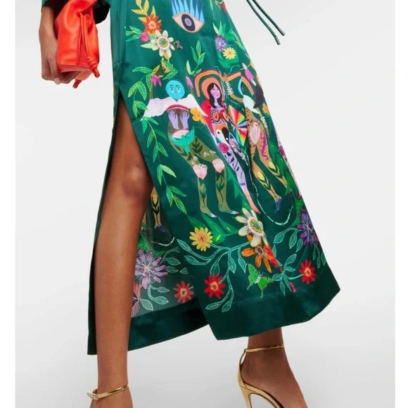 Alemais Agatha Printed Graphic Maxi Midi Slit Belted Dark Green Dress size US 6 - Picture 10 of 15